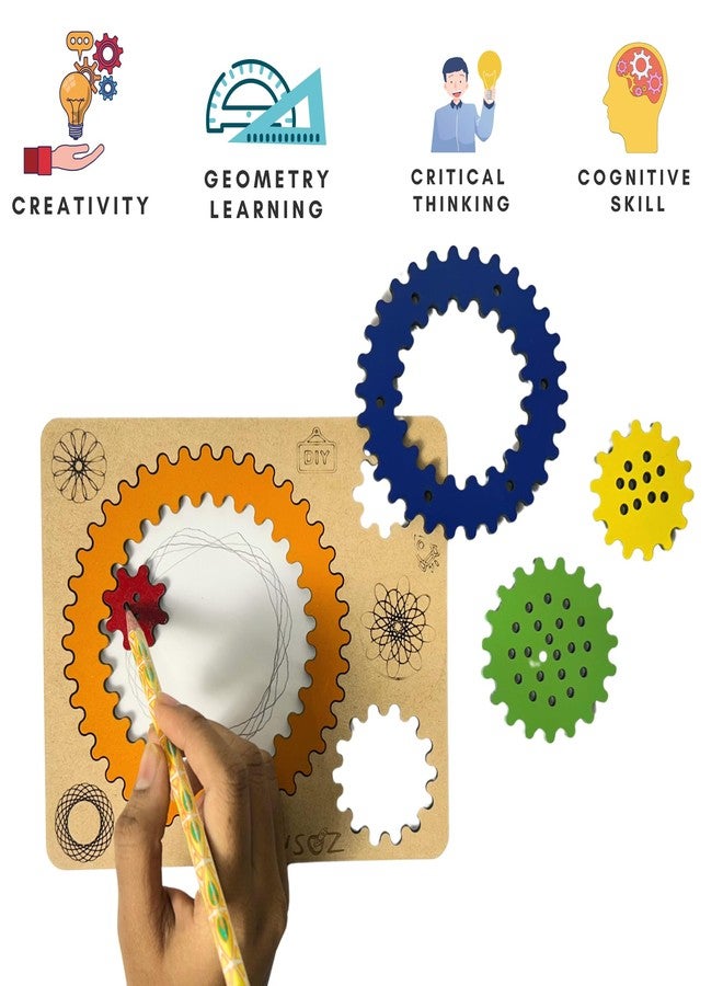 Ansoz Set of 2 Spirograph Art & DIY Activity Kit - CreativeTwirl: Wooden Spirograph Art Kit | Fun Creative Drawing Set for Kids Art Kit | - Image 2
